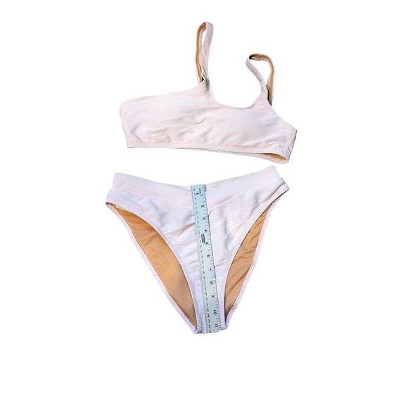 J.Crew Re-Imagined One Double Strap Ribbed Bikini Set Pale Pink Womens M NEW - Picture 7 of 12